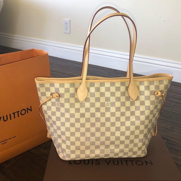 AUTH Louis Vuitton Azur Neverfull MM+RECEIPT - Picture 2 of 8